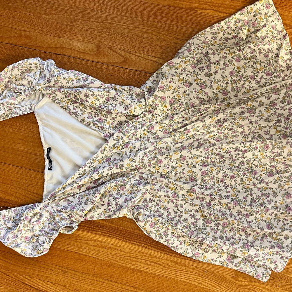 Zara Floral Print Dress - Cream and Pink